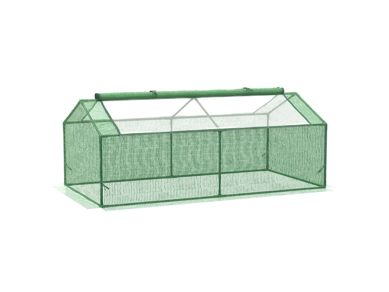  Mini-serre tunnel compacte 180 x 90 x 70 cm en métal et pe vert, 2 fenêtres zippées, pour balcon ou terrasse  - Conforama A