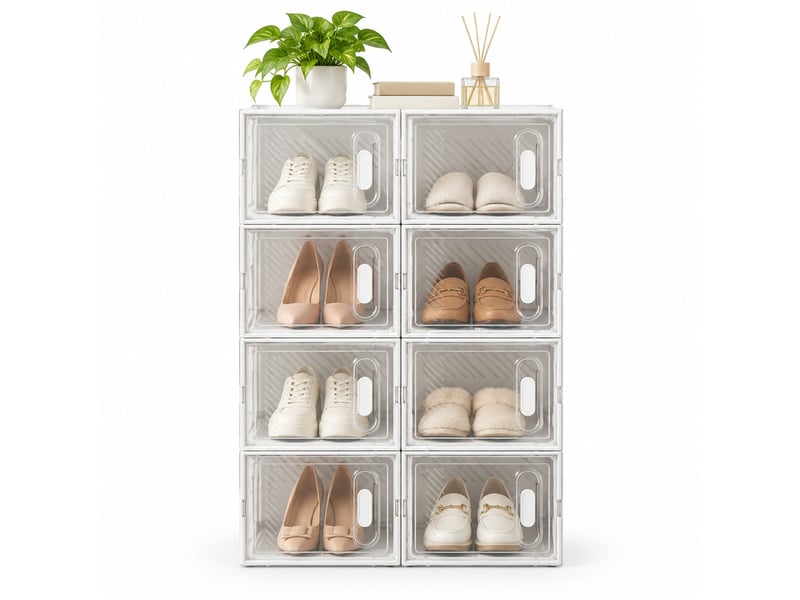  Lot de 8 boîtes à chaussures empilables en plastique transparent et blanc  - Conforama A