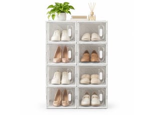 Lot de 8 boîtes à chaussures empilables en plastique transparent et blanc