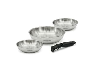 Lot de 3 poêles en inox 20 24 et 28 cm avec manche amovible fackelmann inogrip