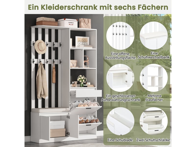 Portemanteau avec banc et rangement 120 x 200 cm en mdf blanc - Conforama E