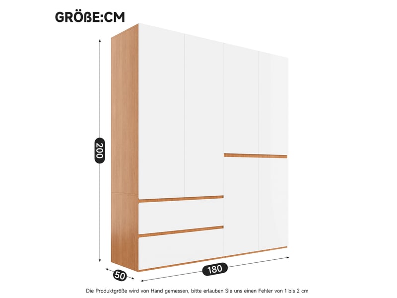  Armoire 180x50x200 cm à 6 portes avec 2 tringles et 5 tiroirs mdf et panneau de particules couleur blanc  - Conforama C