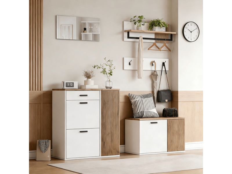  Ensemble meuble d'entrée avec rangement chaussures et banc evryae  - Conforama C