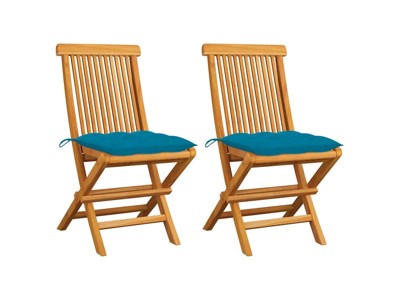 Lot de 2 chaises pliantes avec coussins bleu clair en bois de teck massif cf32280 - Conforama B