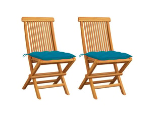 Lot de 2 chaises pliantes avec coussins bleu clair en bois de teck massif cf32280