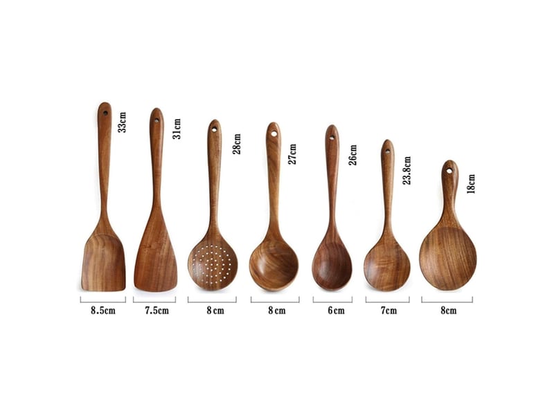  Set de 7 ustensiles de cuisine,meulva,33,5x15x15 cm,bois de teck,marron  - Conforama C