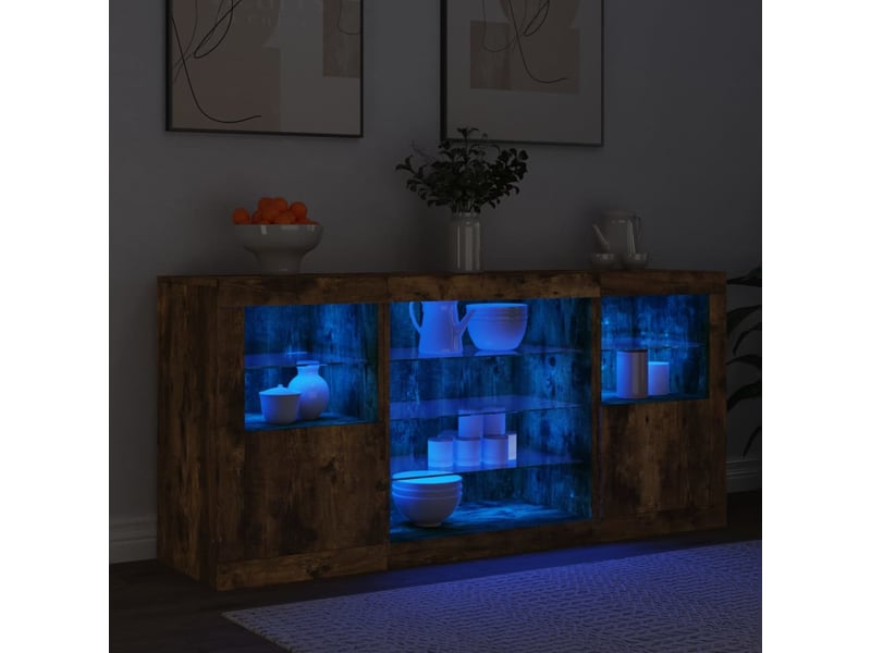 Buffet salon, buffet de rangement avec lumières led chêne fumé 142,5x37x67 cm - Conforama D