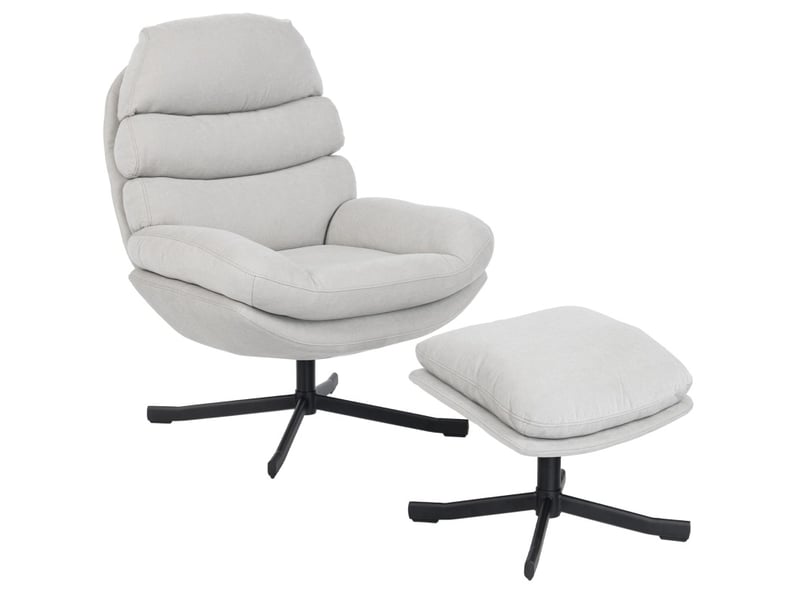  Fauteuil relax pivotant avec pouf, dossier haut et assise large, style moderne en tissu chenille crème  - Conforama A