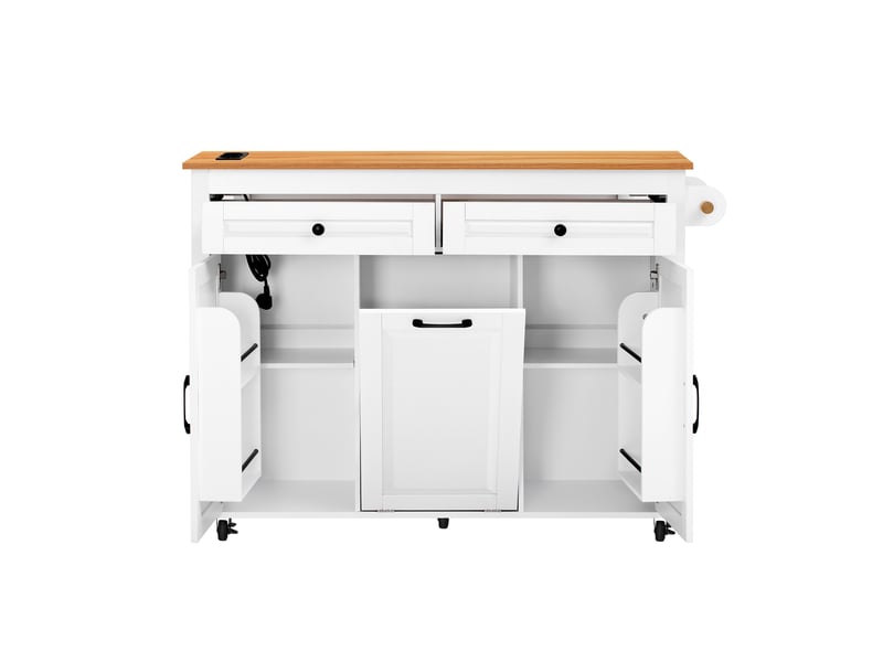  Îlot sur roulettes 120x40-75x92 cm avec plan de travail extensible et station de charge intégrée, mdf, blanc  - Conforama E