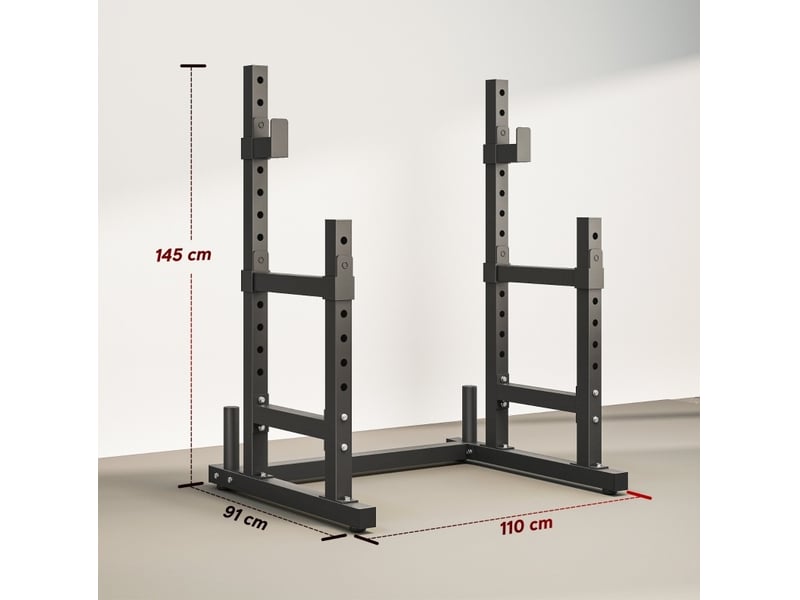  Rack à squat réglable 110x91x145 cm – noir – double support de barre avec rangement de disques  - Conforama C