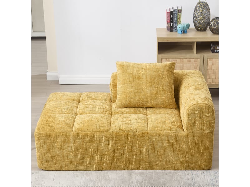  Canapé tissu en chenille douce avec coussin,canapé avec poches latérales,canapé modulable,design moderne jaune  - Conforama C