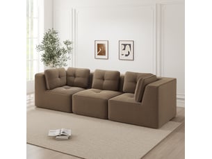 Canapé d'angle modulable modenvie 3 places en velours côtelé marron 297 x 104 x 69 cm