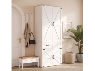 Armoire 4 portes blanche 90 x 50 x 200 cm avec 5 tiroirs et 2 tringles, style campagne pour votre chambre