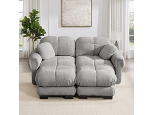 Canapé panoramique 2 places en chenille gris clair – 190 x 149 x 90 cm