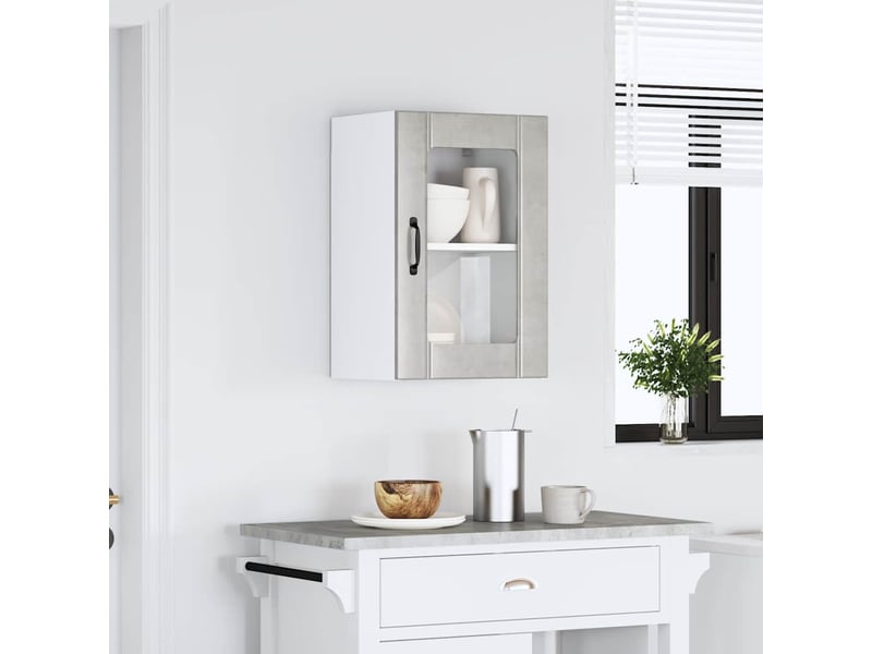  Armoire murale de cuisine avec porte en verre lucca gris béton shl9764  - Conforama C