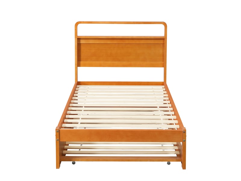  Lit gigogne 90x200 cm, couchage d'appoint gauchedroite, tête arrondie, en bois, naturel, sans matelas  - Conforama D
