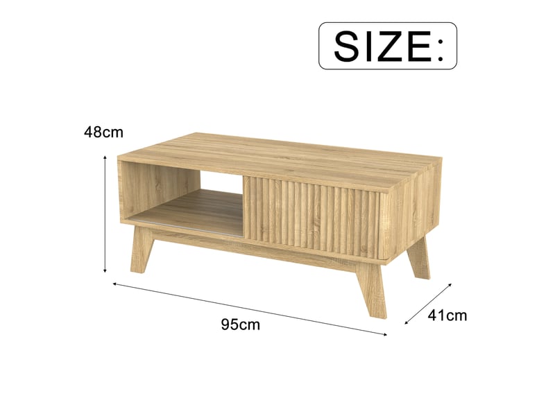 Table basse bois – porte coulissante – rangement double – design moderne – 95×48×41 cm  - Conforama C