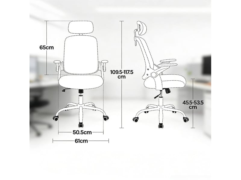 Chaise de bureau ergonomique 63,5x47x117,5 cm – bleu – dossier haut, appui réglable et gain de place - Conforama C