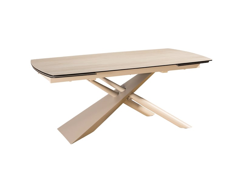 Table à manger rectangulaire extensible 8-10 pers. En céramique effet travertin et piètement beige 180-260x98 cm - tundra Tundra - Conforama D