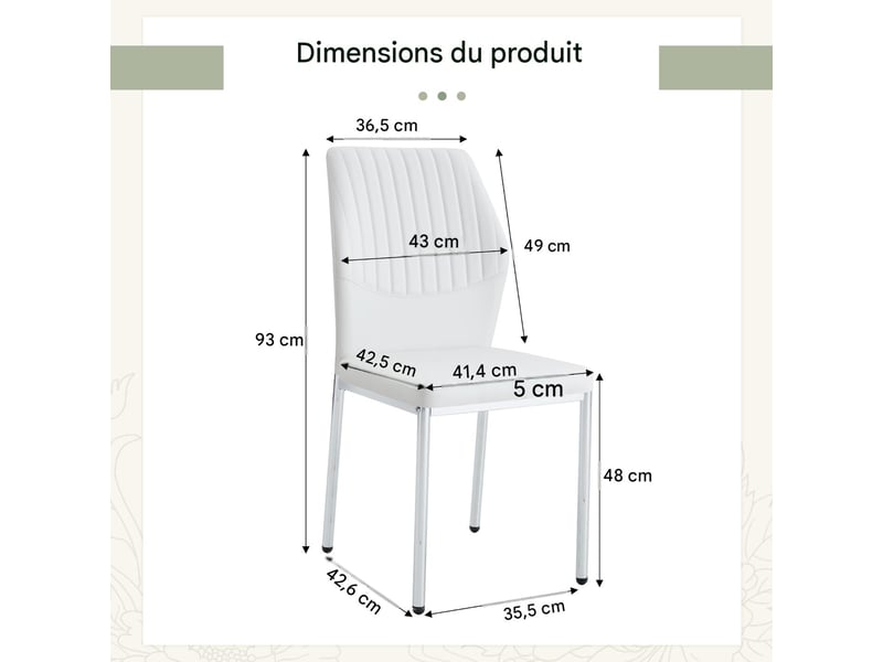  Lot de 4 chaises de salle à manger en similicuir blanc et métal argenté W3658P394388 - Conforama C