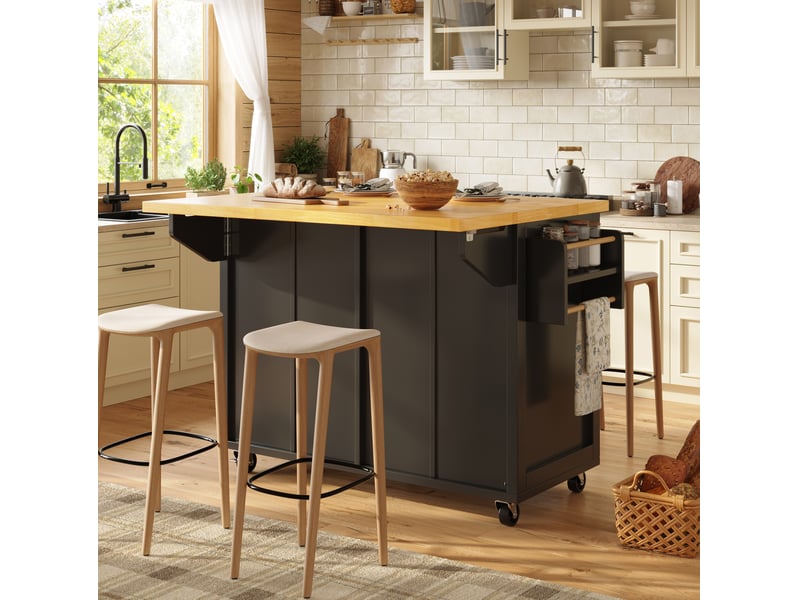  Îlot de cuisine 140x73x93,5 cm avec roulettes et freins mdf noir  - Conforama E