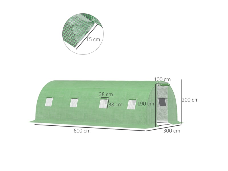  Serre tunnel 600x300x200 cm 8 fenêtres métal vert  - Conforama E