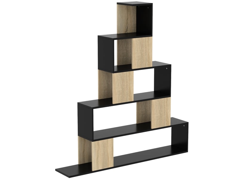 Étagère de rangement, bibliothèque géométrique à 5 niveaux, pour bureau, salon, chambre, noir et bois naturel - Conforama B