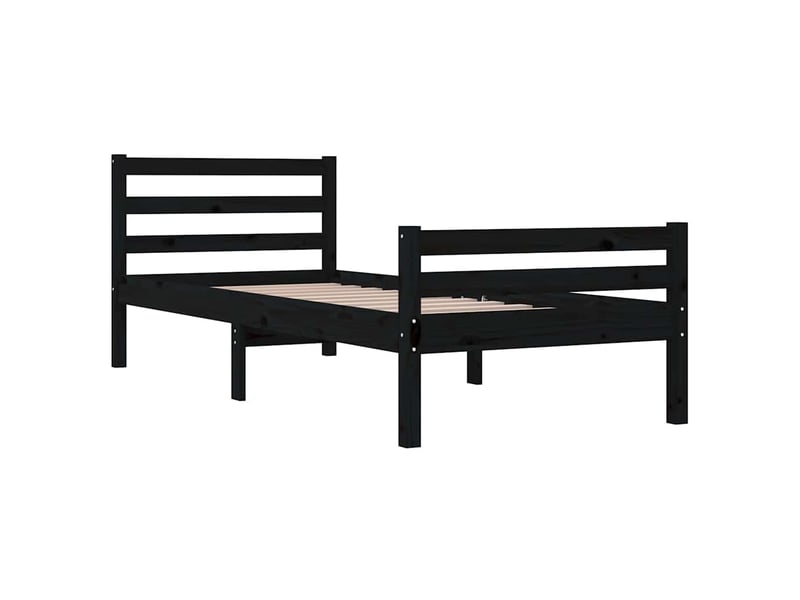  Lit simple- lit adulte -  cadre de lit sans matelas noir bois massif 100x200 cm  - Conforama C