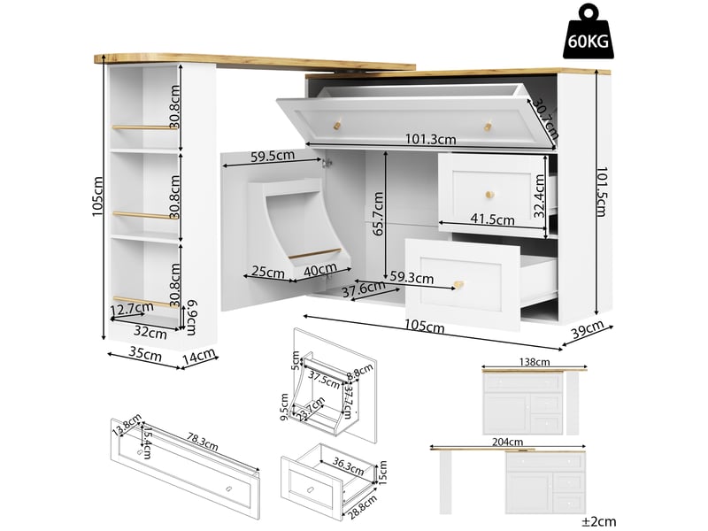  Table de bar blanc - 204cm mdf et métal table de bar blanc - Conforama C