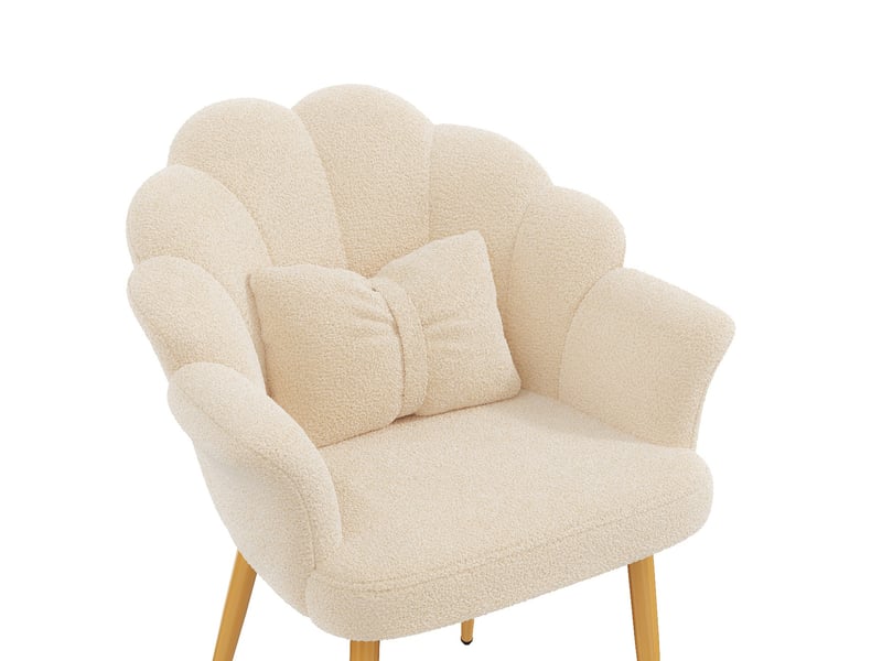 Fauteuil 1 place en tissu bouclé beige, dossier pétale, 64x65,5x85 cm - Conforama E