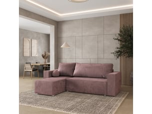 Canapé d'angle réversible convertible <strong>MASSENO</strong> <strong></strong> 3 places Velours violet avec coffre de rangement