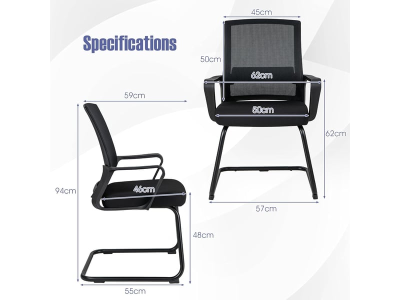 Lot de 2 chaises cantilever avec accoudoirs, chaises de conférence, avec support lombaire, pour salle de conférence et salle de réunion  - Conforama C