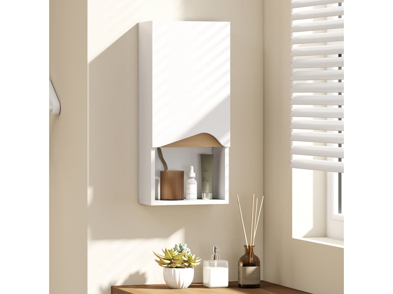 Armoire murale de salle de bain avec porte à fermeture douce, étagère réglable et compartiment ouvert, 30x17x67cm, blanc - Conforama A