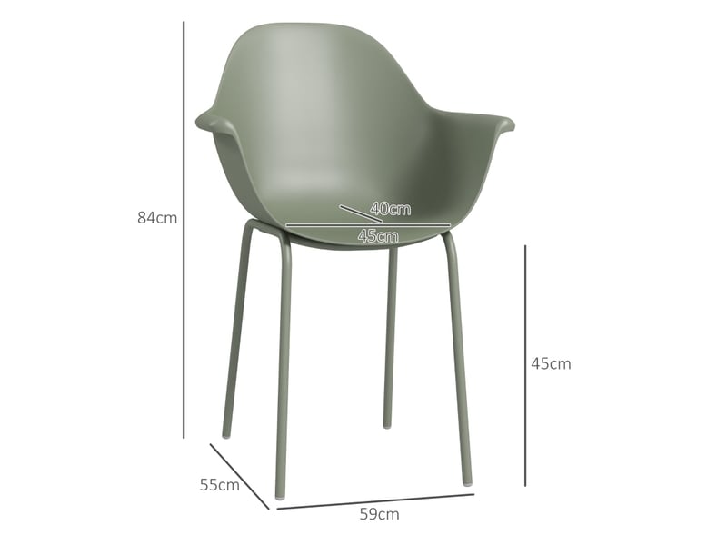 Lot de 4 chaises de jardin vertes avec accoudoirs, dossier haut et structure en métal, résistantes aux intempéries - Conforama C