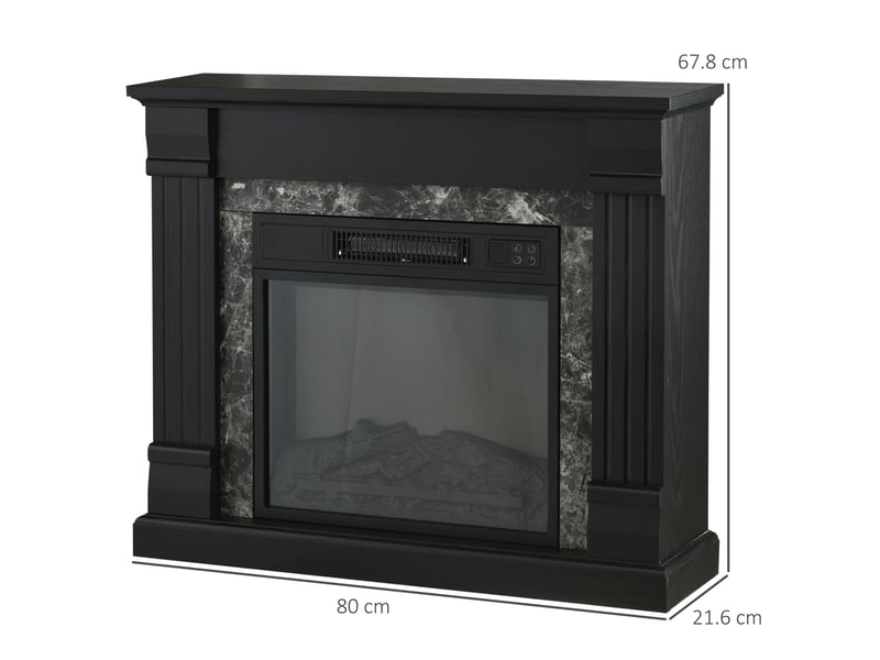  Cheminée électrique sur pied avec minuterie, flamme et température réglables, 80 x 21,6 x 67,8 cm, noire  - Conforama C