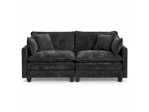 Canapé droit 2 places 195 × 75 × 84 cm en chenille noir, assise souple