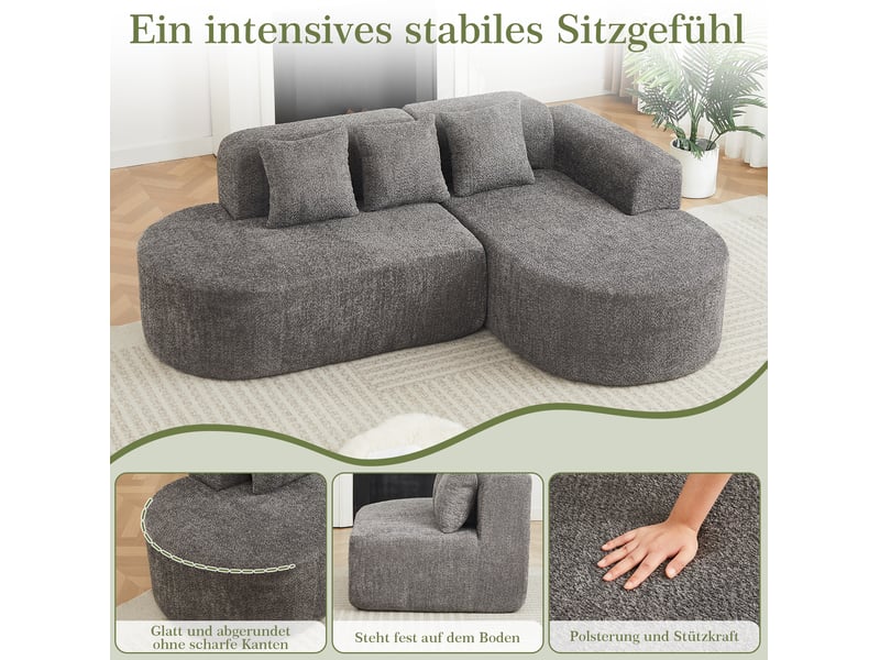  Canapé d'angle 3 places 222x157x73 cm avec méridienne droite en chenille anthracite  - Conforama D