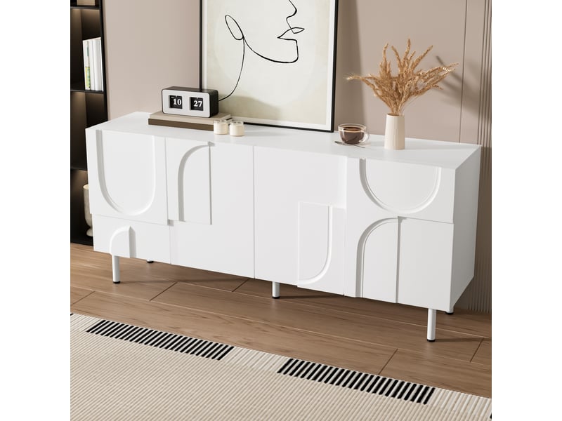 Buffet blanc, rangement, fermeture douce, design moderne, structure robuste - mdf et panneaux de particules - 160x38.5x70cm - Conforama E