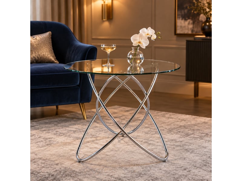  Table de salle à manger en verre et métal chromé  - Conforama D