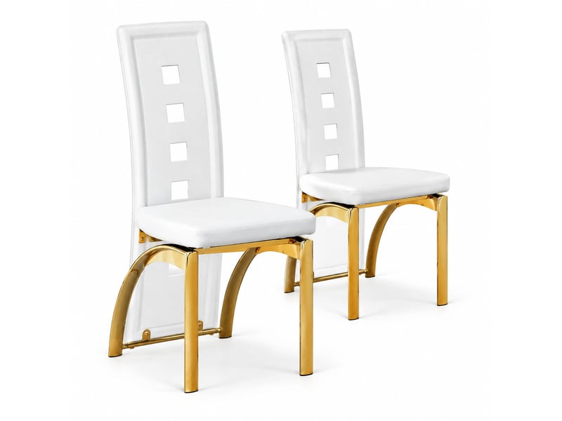 Chaises de salle à manger lot de 2 dossier perforé  - pieds en métal doré, pu blanc mat - 102,5 cm  - Conforama A