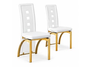 Chaises de salle à manger lot de 2 dossier perforé - pieds en métal doré, pu blanc mat - 102,5 cm