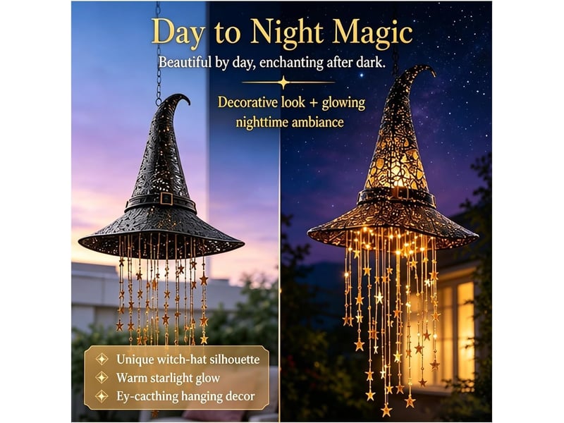  1 pièce décoration halloween suspendue, chapeau de sorcière lumineux led pour porche, entrée, jardin et terrasse, intérieur et extérieur  - Conforama E