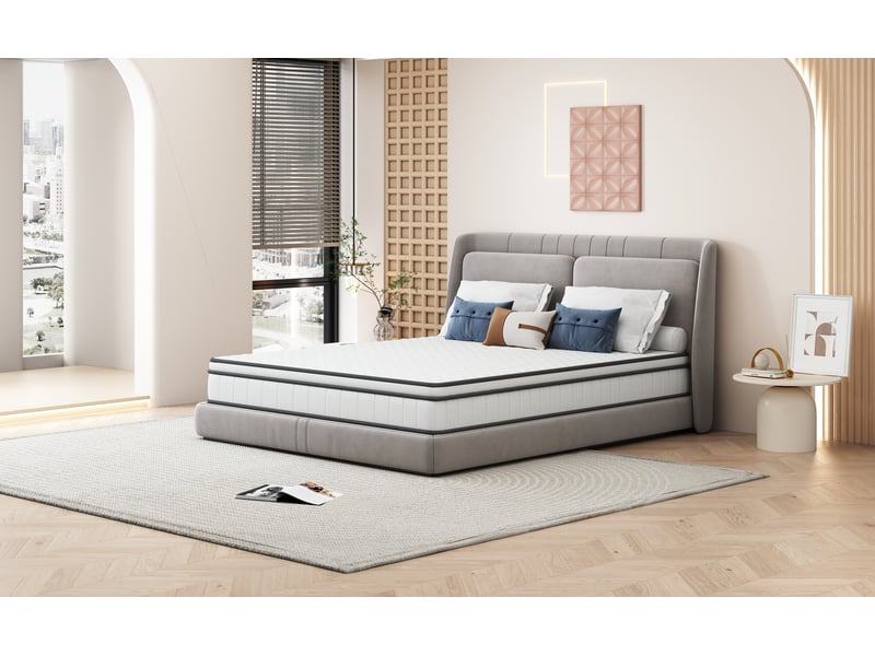 Matelas à ressorts ensachés 90x200x25 cm - blanc et bordure grise - confort ergonomique 7 zones - fermeté h2 - Conforama C
