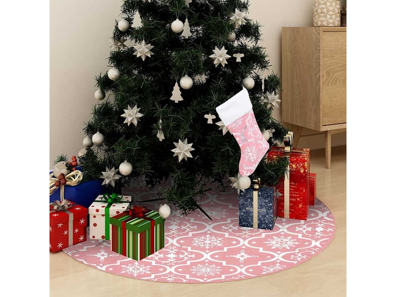  Jupe de sapin de noël de luxe avec chaussette rose 150 cm tissu  - Conforama B