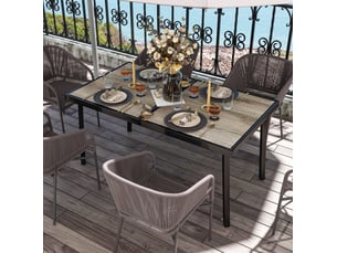 Table de jardin rectangulaire 145x85 cm – grise – 6 personnes, plateau aspect bois et structure acier