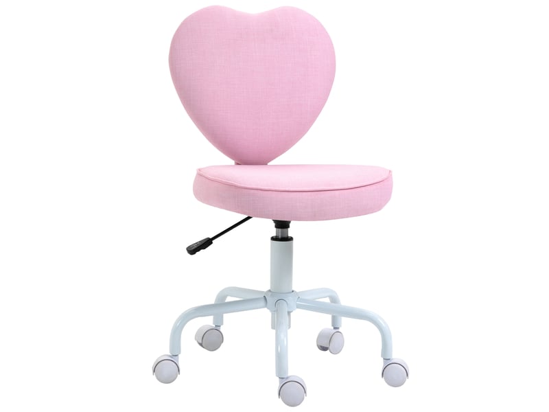  Fauteuil pivotant, joli motif cœur, réglable en hauteur, revêtement en tissu aspect lin, rose, 42 x 50 x 79-89 cm  - Conforama B