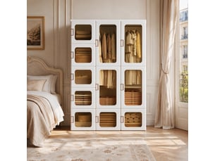 Armoire portable pliable, 15 cubes 11 portes 2 tringles, avec portes transparentes, 104x50x170 cm, corps en matériau pp, rangement chambre, blanc, plastique pp pet 12 cubes 8 portes 2 penderies, blanc