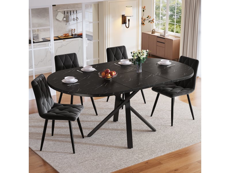  Ensemble repas 5 pièces avec table extensible 100 à 140cm et 4 chaises, pour 4 à 6 personnes, noir Bliss Lite - Conforama B