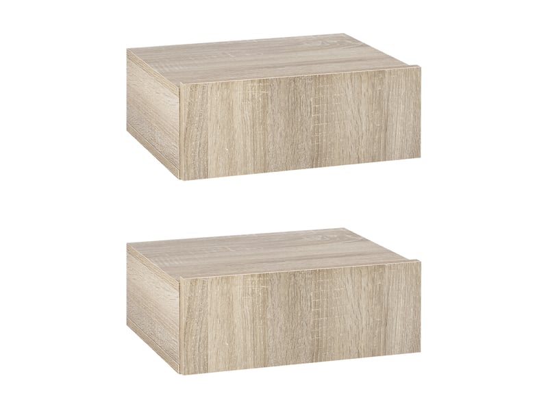  Ensemble de 2 tables de chevet suspendues avec 1 tiroir, fixation murale, style moderne, 40 x 30 x 15 cm, naturel  - Conforama A