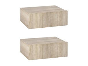 Ensemble de 2 tables de chevet suspendues avec 1 tiroir, fixation murale, style moderne, 40 x 30 x 15 cm, naturel